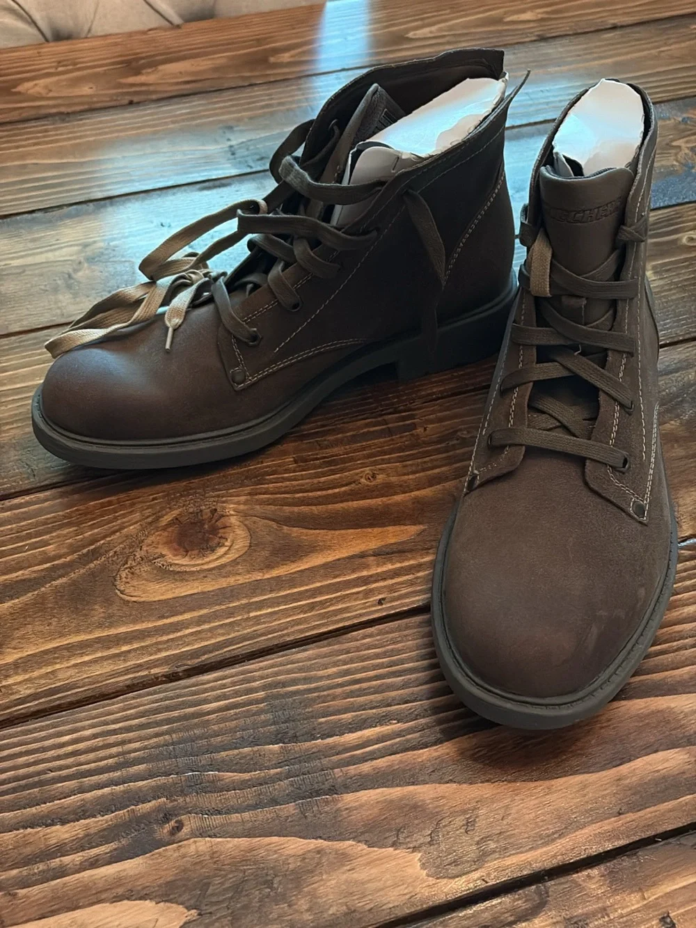 Men's Brown Lace-Up Casual Boots- Sketchers